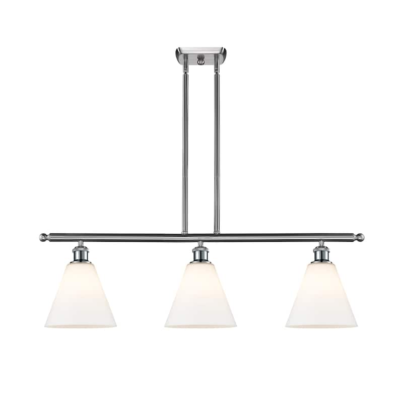 Innovations Lighting Berkshire - 3 Light 36" Stem Hung Island Light - Matte White/Brushed Satin Nickel