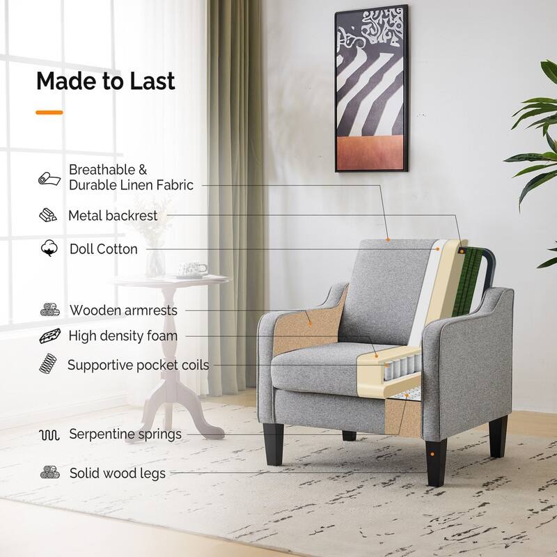 VINGLI Mid Century Modern Fabric Accent Chair