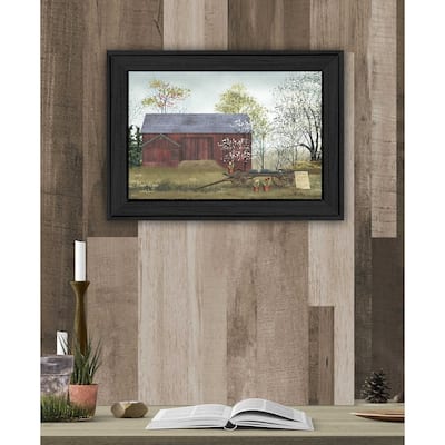 TrendyDecor4U Farmhouse "Flower Wagon" Framed Print Wall Art by Billy Jacobs - Red, White, Green, Brown, Yellow, Earth Tones