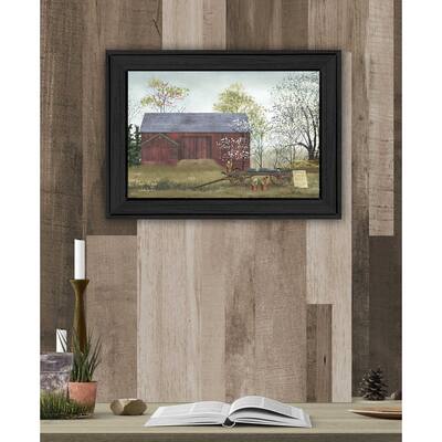 TrendyDecor4U Farmhouse "Flower Wagon" Framed Print Wall Art by Billy Jacobs - Red, White, Green, Brown, Yellow, Earth Tones
