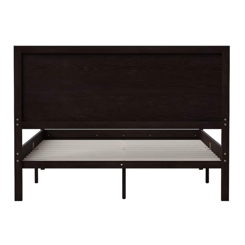 Solid Wood Platform Bed with Headboard and Wooden Slats