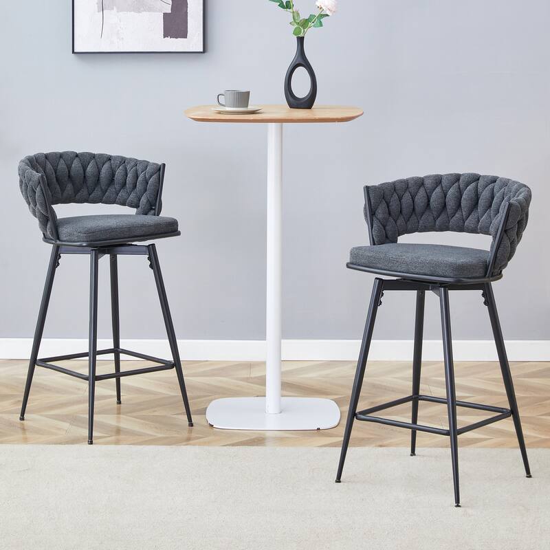 Swivel Bar Stools Set of 2, Modern Barstools with Backs, Upholstered Cotton Linen High Chairs for Island Kitchen