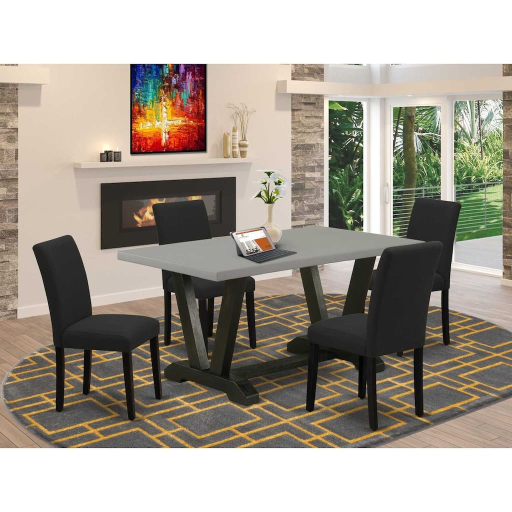 HomeStock 5-Pc Rectangle Natural Oak Finish Solid Wood Top Dining Table with 4 Upholstered Chairs
