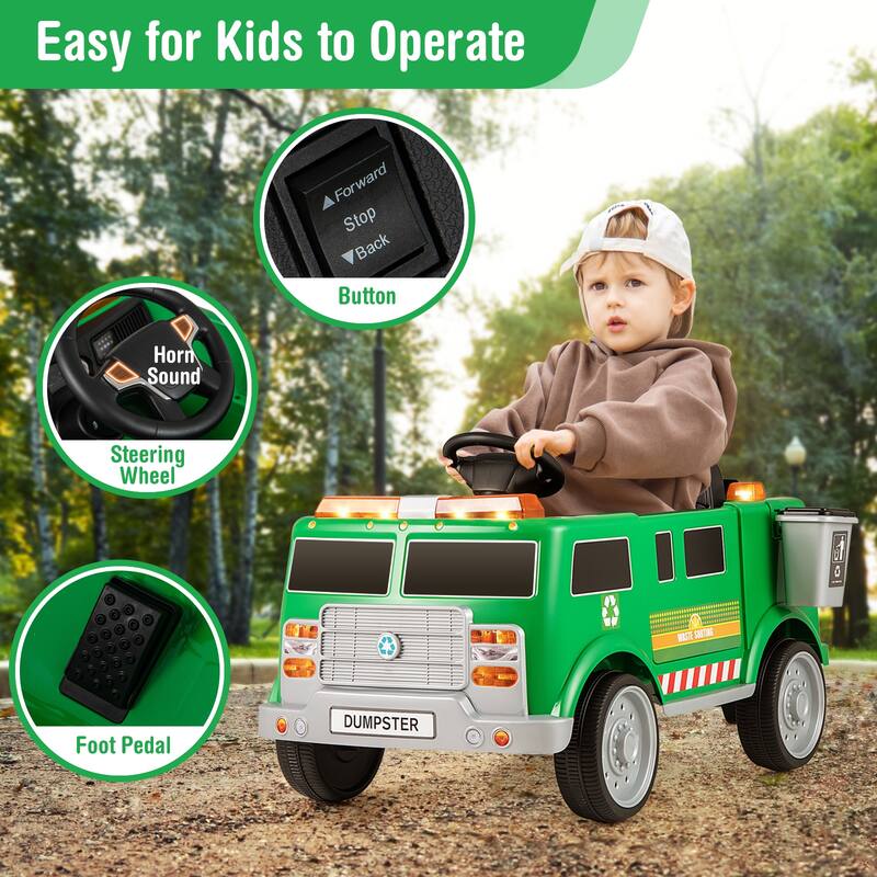 Gymax Ride on Garbage Truck w/ Remote Control Trash Bin Shovel Lights