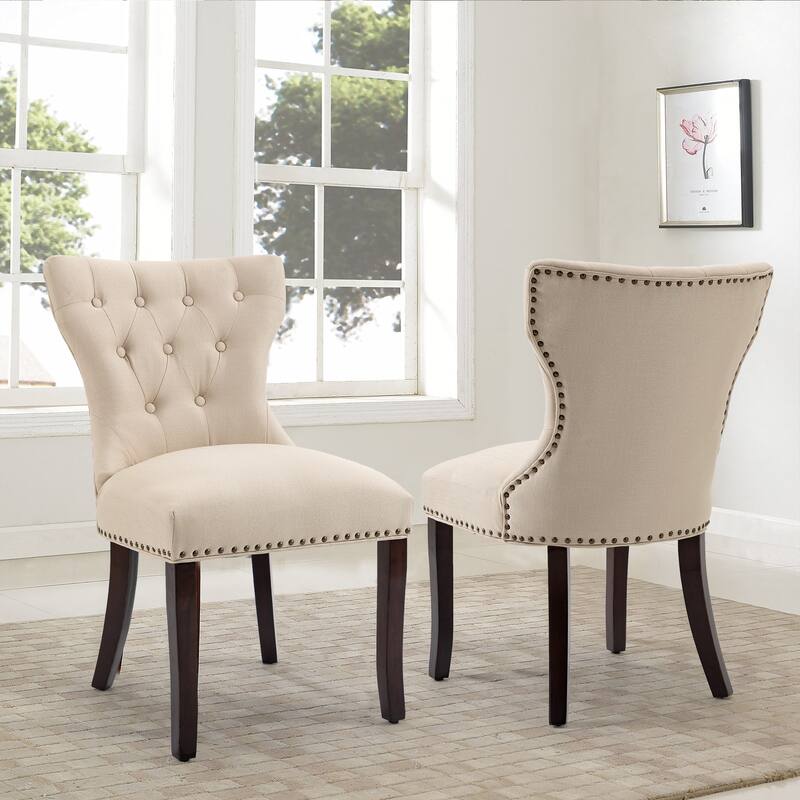 Fabric Wingback Dining Chairs Comfy Armless Accent Chairs Set of 2 - Beige-2-Piece