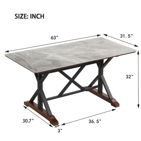 Sintered Stone Dining Table with X-shaped Metal Legs and Wood Base ...