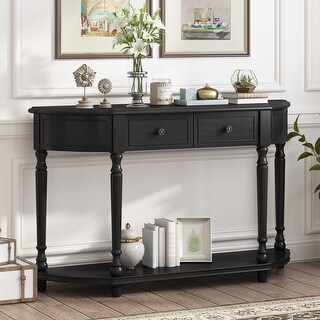 Espresso Retro Circular Curved Design Console Table with Open Style ...
