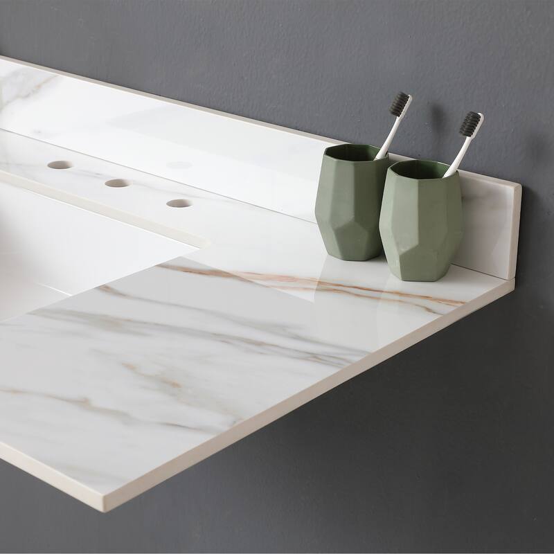 31 Inch Marble Vanity Top,Bathroom Vanity Top with Undermount Rectangular Middle Sink and 4 Inch Height Backsplash
