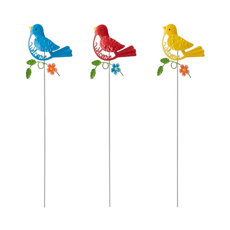 Glitzhome Set of 3 Metal Spring Garden Butterfly Birds Yard Stakes