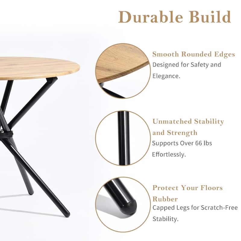 Homy Casa 30" Round Bistro Table with Wood Grain Top and Cross Metal Legs for Dining or Café Use