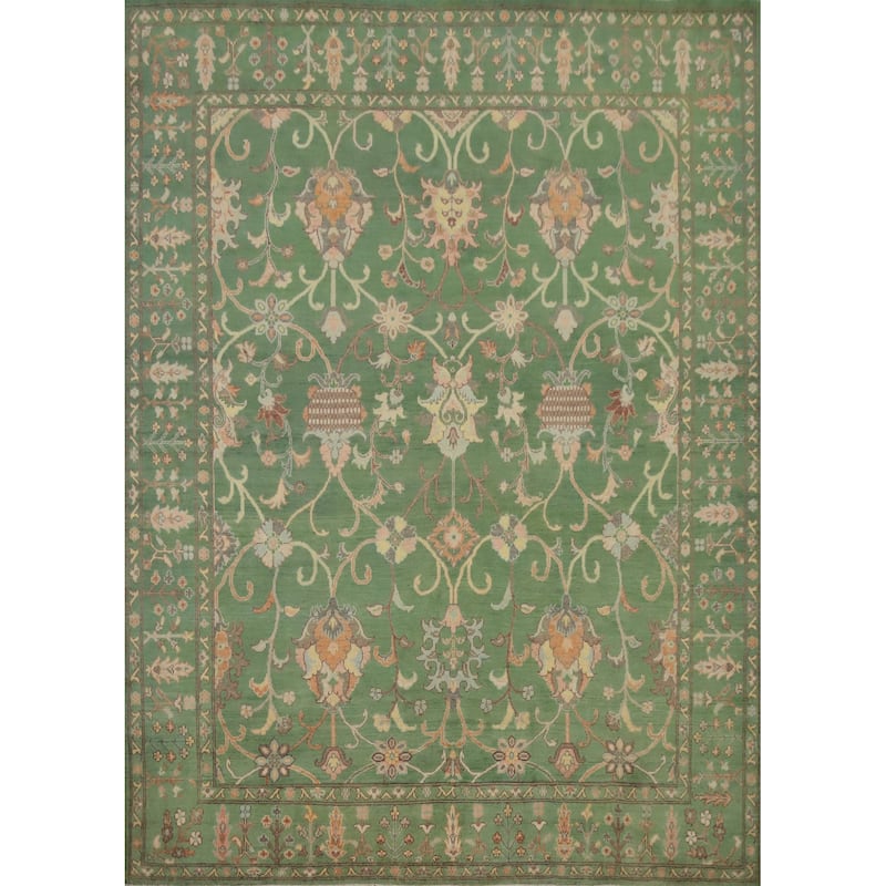 Hand Knotted Oriental 100% Wool Carpet Traditional All-Over Green Kazak Area Rug - 9' 8'' X 8' 4''