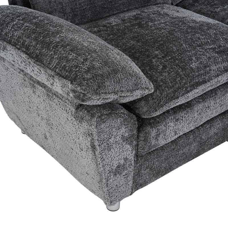 Modern Upholstered Deep 3-Seat Sofa Couch with Ottoman