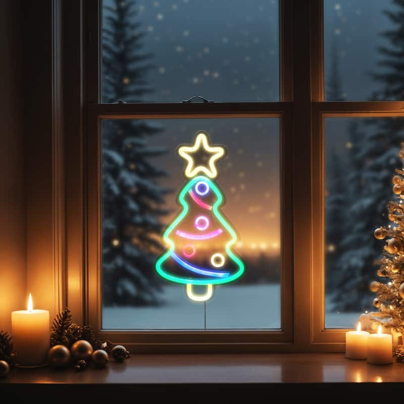 LED Neon Lighted Christmas Tree Wall or Window Decoration - 15"