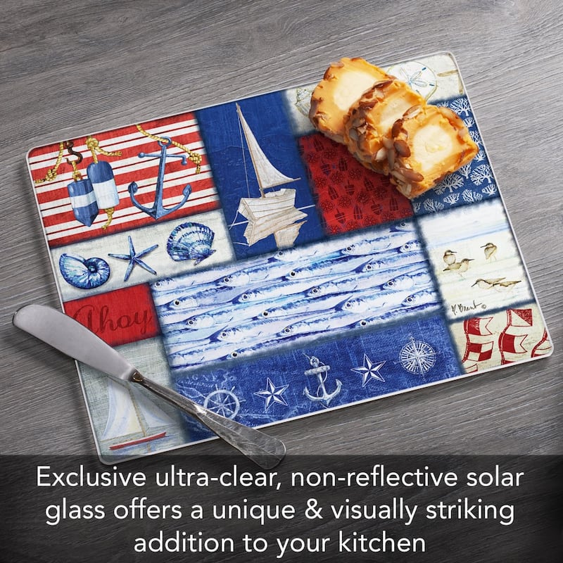 Beach House 3mm Heat Tolerant Tempered Glass Cutting Board 10” x 8” Manufactured in the USA Dishwasher Safe
