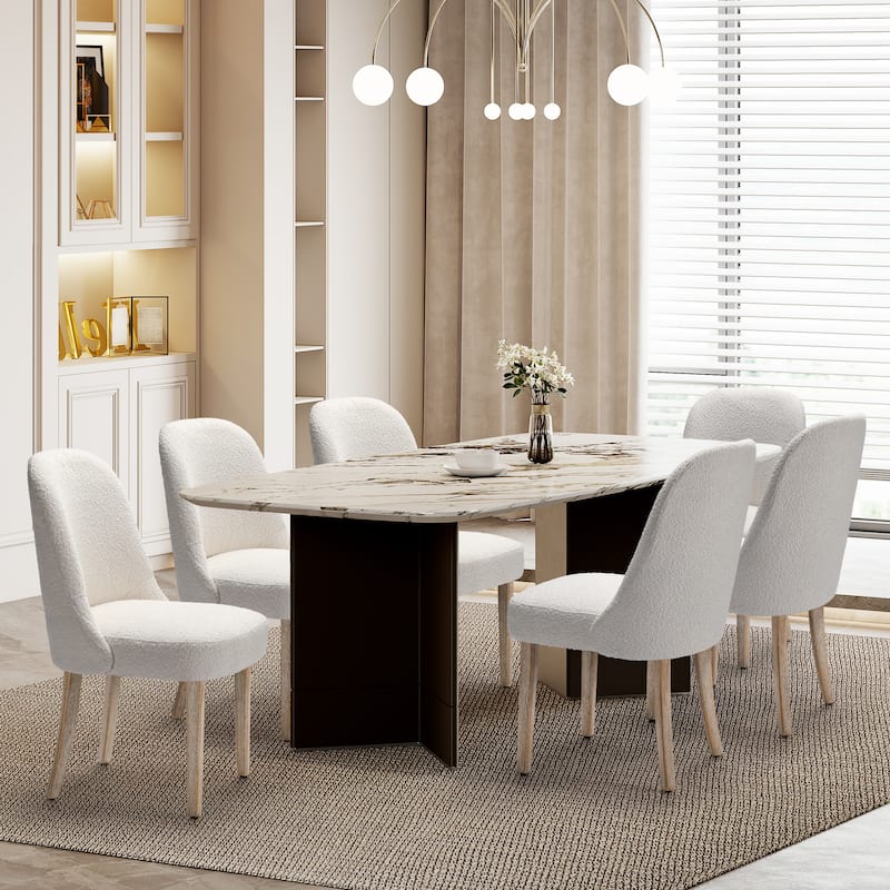 Farmhouse Water and Stain Resistant Boucle Upholstered Side Chair (Set of 6)