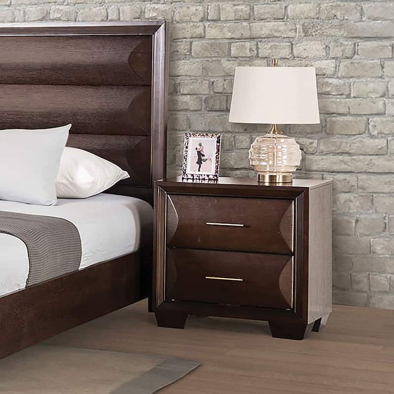 Furniture of America Chase Modern Rounded Wood 2-Drawer Nightstand - Espresso