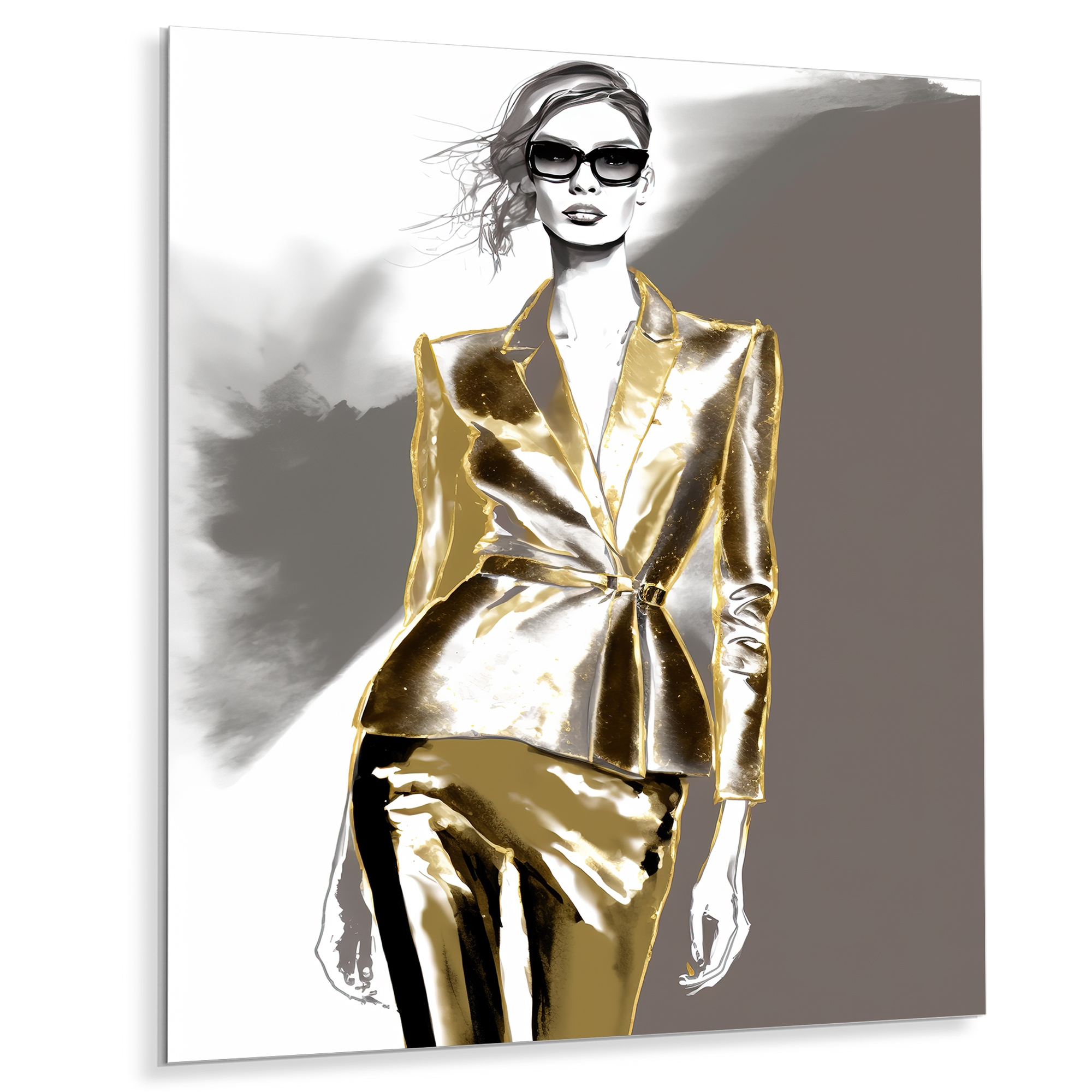 Designart Haute Couture Sketch In Retro Gold IV Fashion Woman Metal Wall Art
