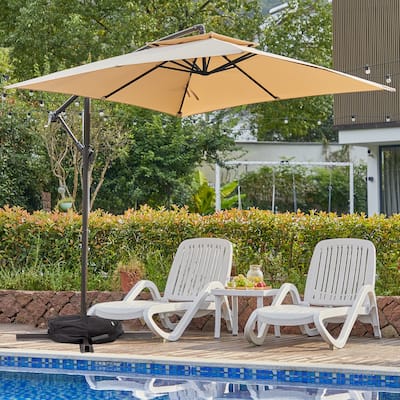 8ft×8ft Square Steel Crank-lift Cantilever Umbrella With Weighted Base