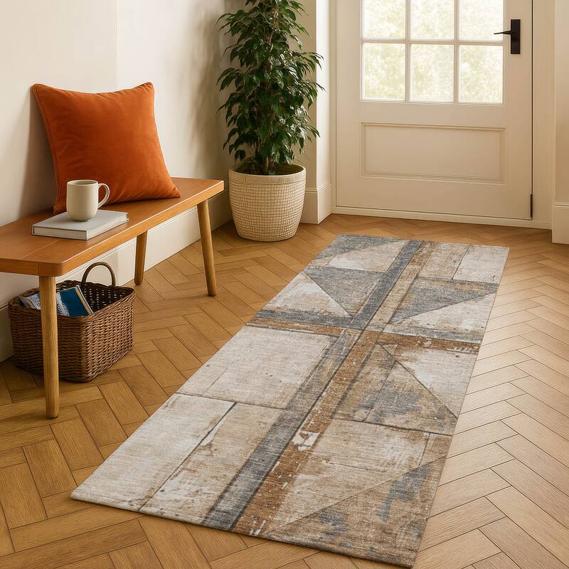 Premium Washable Super Soft Contemporary Geo Mayfield Rug - Copper - 2'3" x 7'6"