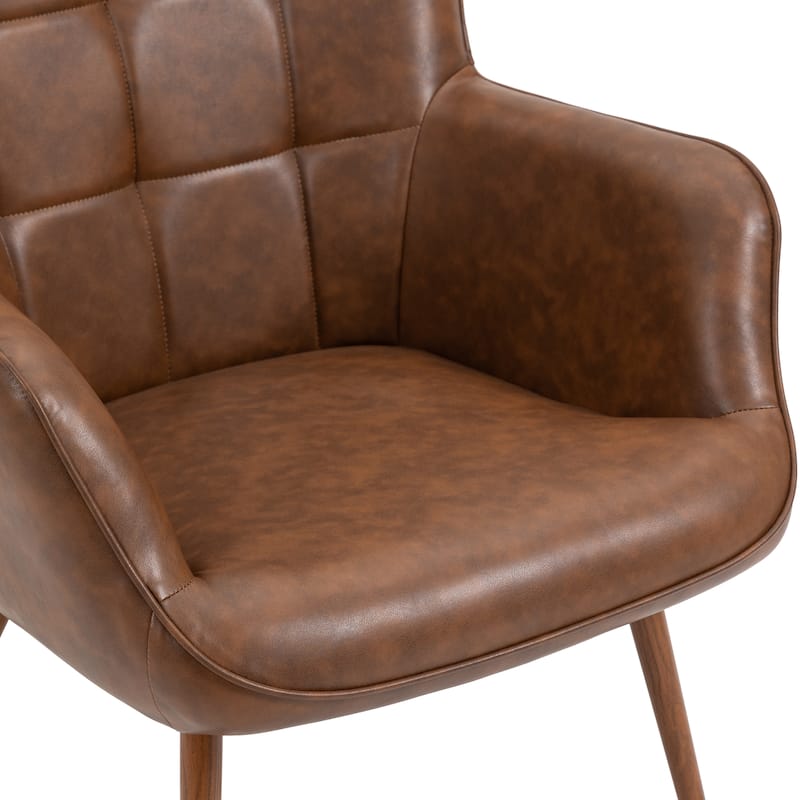 Vintage Wingback Chair Tufted Button PU Leather Accent Chair