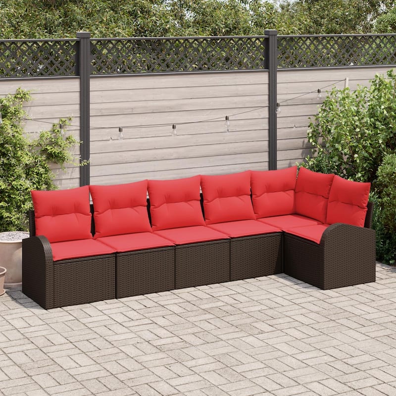 vidaXL 6/7 Garden Sofa Set with Cushions Black/Brown/Grey Poly Rattan - 113.8 x 48.8 x 27.2 - Brown without table