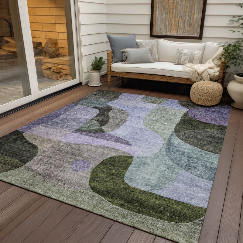 Machine Washable Indoor/ Outdoor Abstract Contemporary Chantille Rug