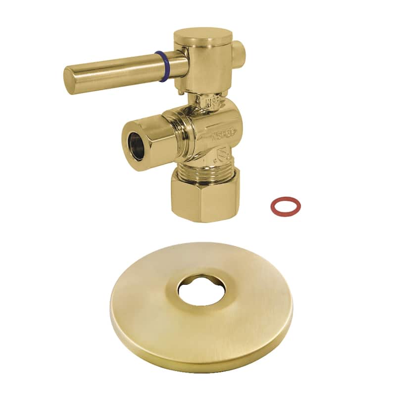 Kingston Brass 5/8-Inch X 3/8-Inch OD Comp Quarter-Turn Angle Stop Valve with Flange - Brushed Brass