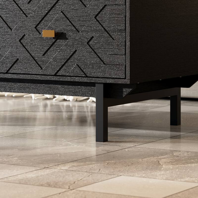 Black Embossed Storage Coffee Table w/Gold Handles Modern Living Room Centerpiece Sofa Table