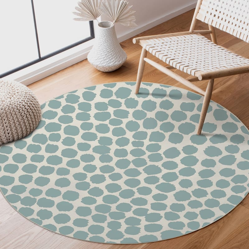 My Magic Carpet Flock Camel Washable Rug - 6' Round - Lake Blue