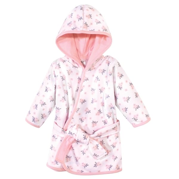 slide 1 of 1, Hudson Baby Infant Girl Cotton Rich Bathrobe, Pink Gray Floral, 0-9 Months - Pink Gray Floral - 0-9 Months 0-9 Months - Pink Gray Floral