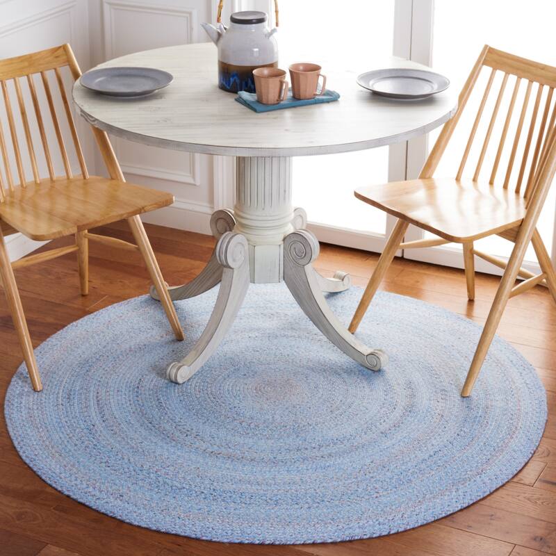 SAFAVIEH Handmade Braided Anastasie Round Rug - 3' Round - Light Blue/Red