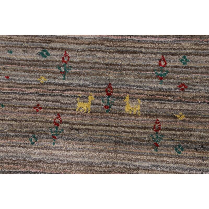 Earth Tone Striped Gabbeh Indian Area Rug Hand-Knotted Wool Carpet - 4'11" X 8'0"
