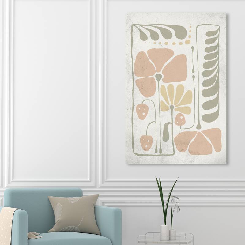Wynwood Studio Canvas Floral and Botanical Abstract Floral Pastel White and Neon Green Wall Art Canvas Print - 54 x 36