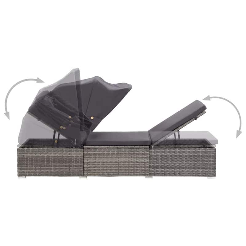 Casey Sun Chaise Lounger with Canopy, Cushion, Gray Rattan, 77 Inch