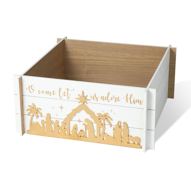 Glitzhome 24"L Wooden 3D Nativity Scene Christmas Tree Collar