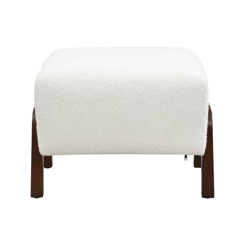 Set of 2 Boucle Upholstered Ottomans with Wooden Legs - White Decorative Pieces