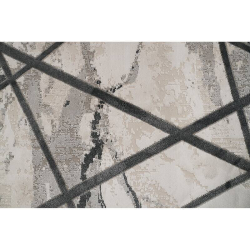 Machine Made Oriental Polyester Carpet Modern Geometric Greys & Charcoal Modern Area Rug - 7' 5'' X 5' 2''