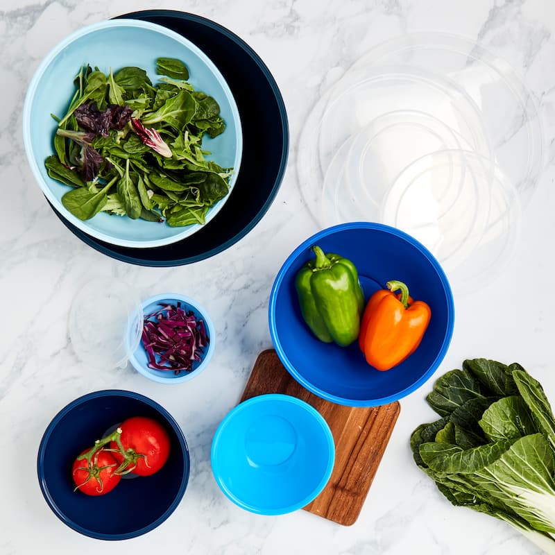 12 Piece Mixing Bowl Set with Lids, Blue