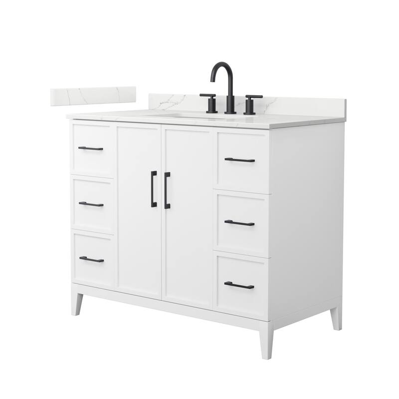 Elan 42-inch Single Vanity, 3 Hole Quartz Top - White, Black Trim, Giotto Quartz Top