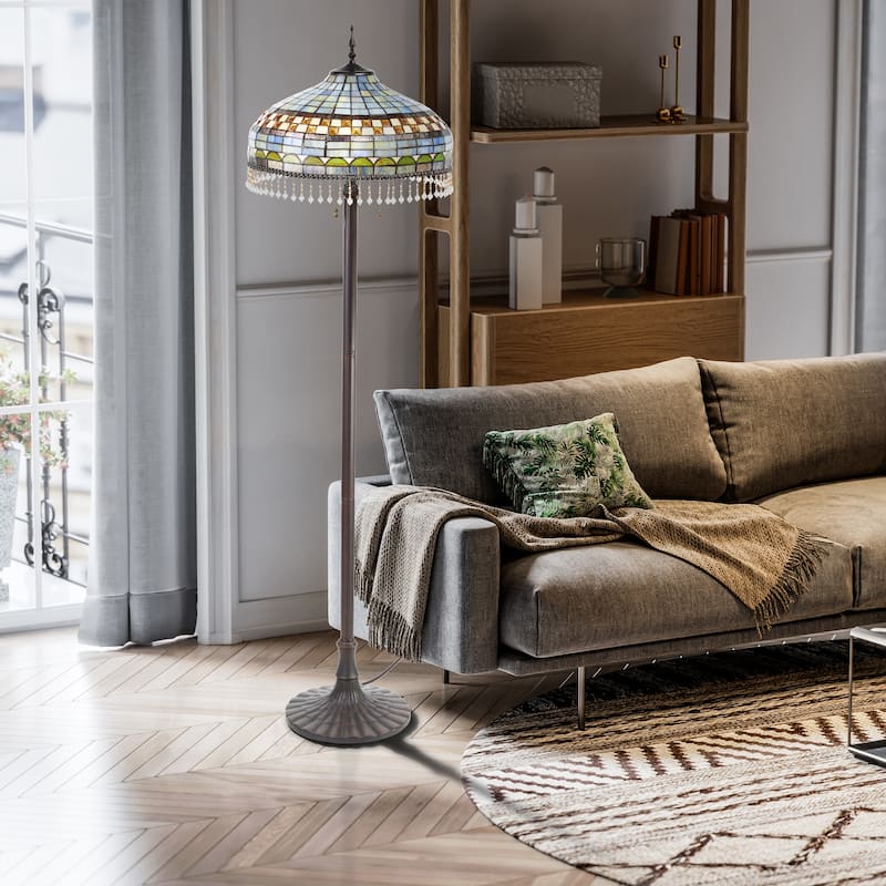 Victoria River of Goods Multicolor Stained Glass Dome Shade 64-Inch Floor Lamp - 18" x 18" x 64"