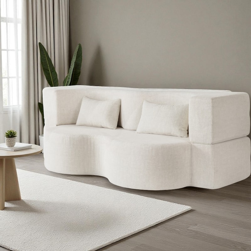 75" Convertible Foldable Sofa Bed, Memory Foam Upholstered 3-Seat Cloud Couch Mattress with 2 Pillows