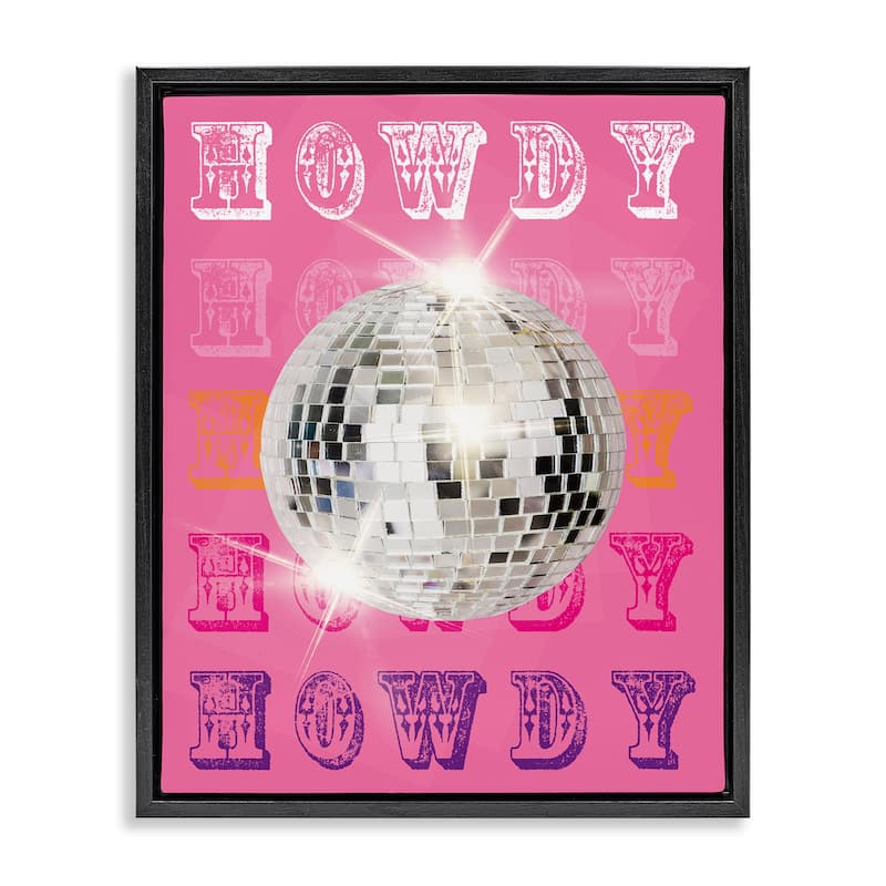 Stupell Howdy Retro Disco Ball Framed Floater Canvas Wall Art Design By Susan Arnot - 25 x 31 - Black