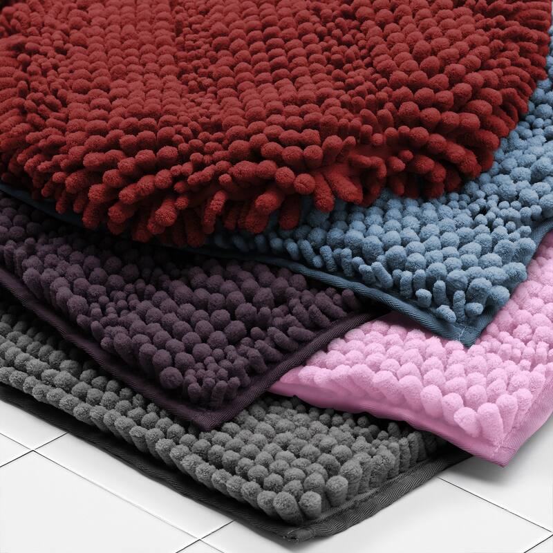 Clara Clark Chenille Extra Soft and Absorbent Bath Mat - Non Slip Fast Drying Bath Rug Set