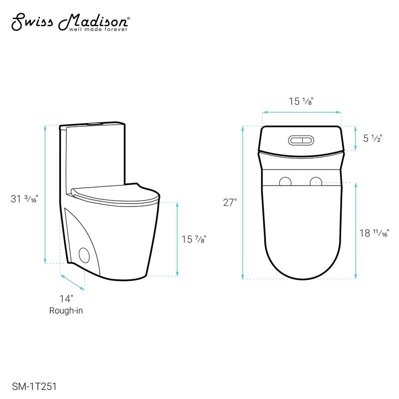 St. Tropez One-Piece Elongated Toilet, 14" Rough-In 1.1/1.6 Gpf - 27.35" x 15.75" 30.3"