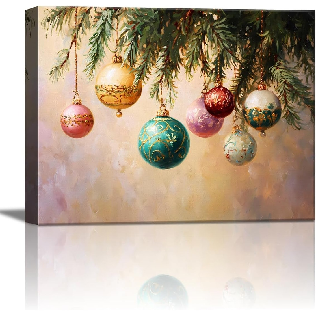 Vintage Holly Garland Christmas Canvas Wall Art