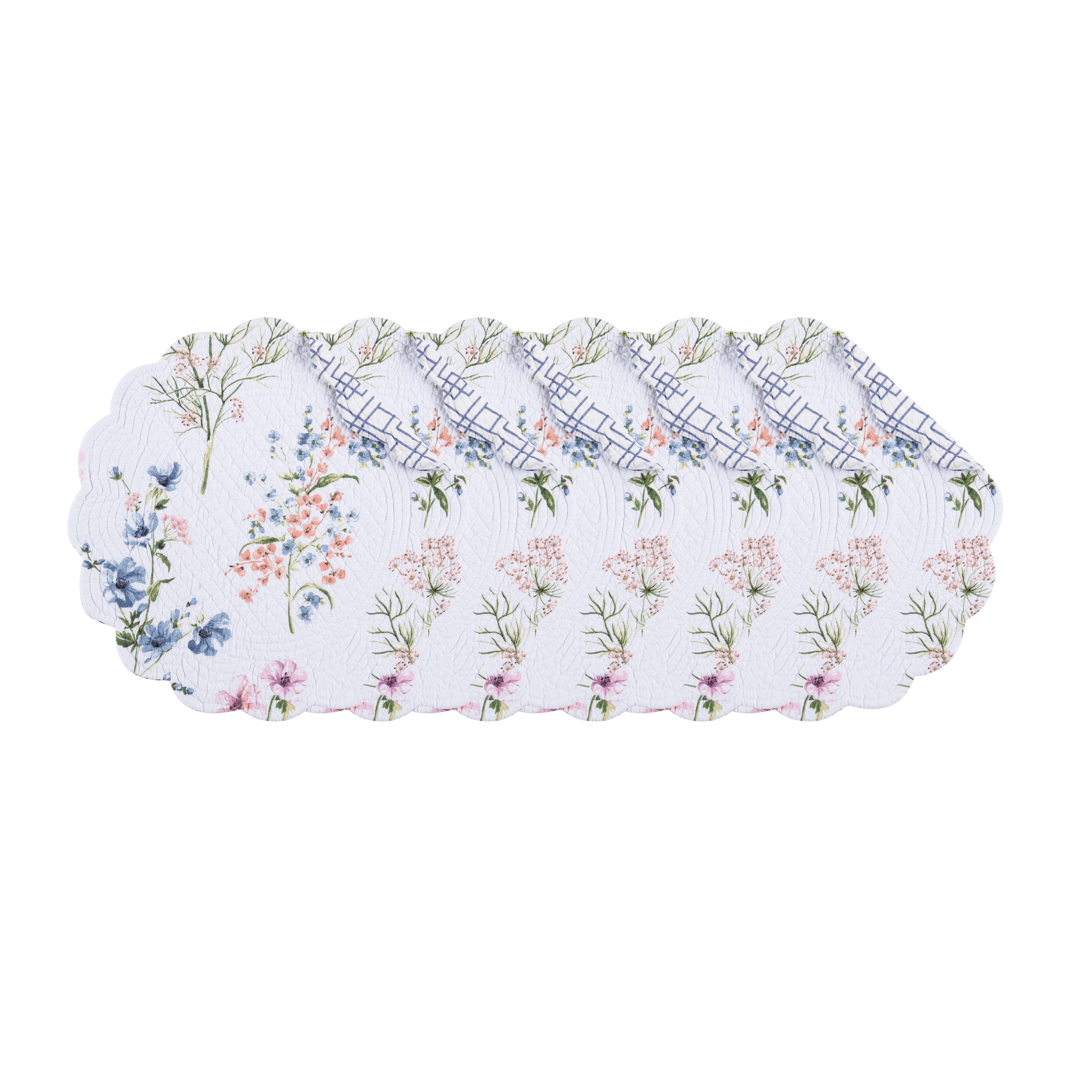 Cynthia Garden Flowers 100% Cotton Quilted Round Set of 6 Placemats 17"