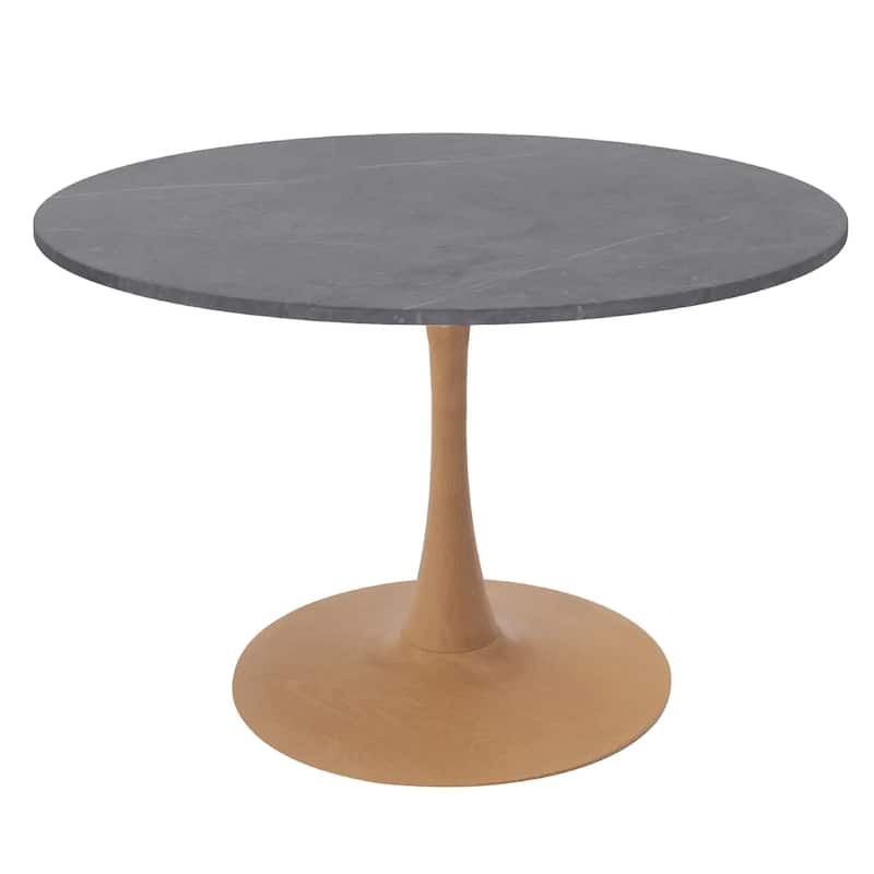 Bristol 36" Round Dining Table with Marbled Grey Sintered Stone Top and Steel Pedestal Base - Natural
