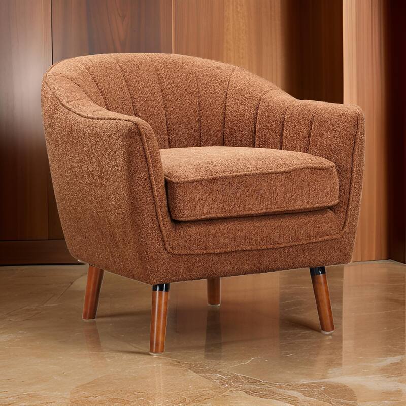 Tia 31 Inch Plush Accent Chair Armchair, Rust Polyester, Brown Solid Wood