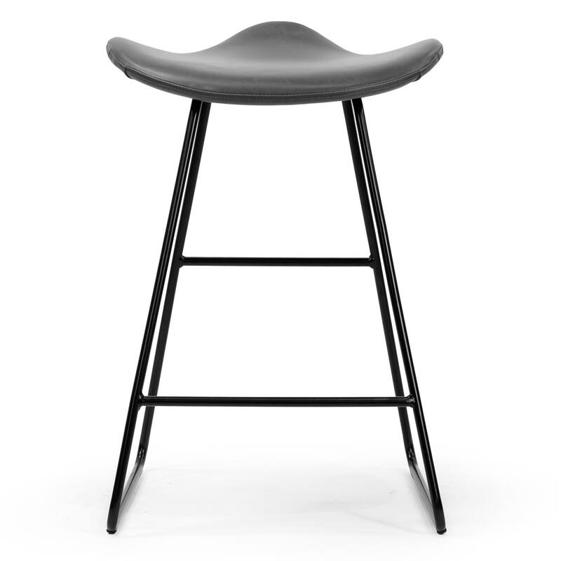Set of 2 Aoi Grey Faux Leather Backless Counter Stool with Black Metal Legs