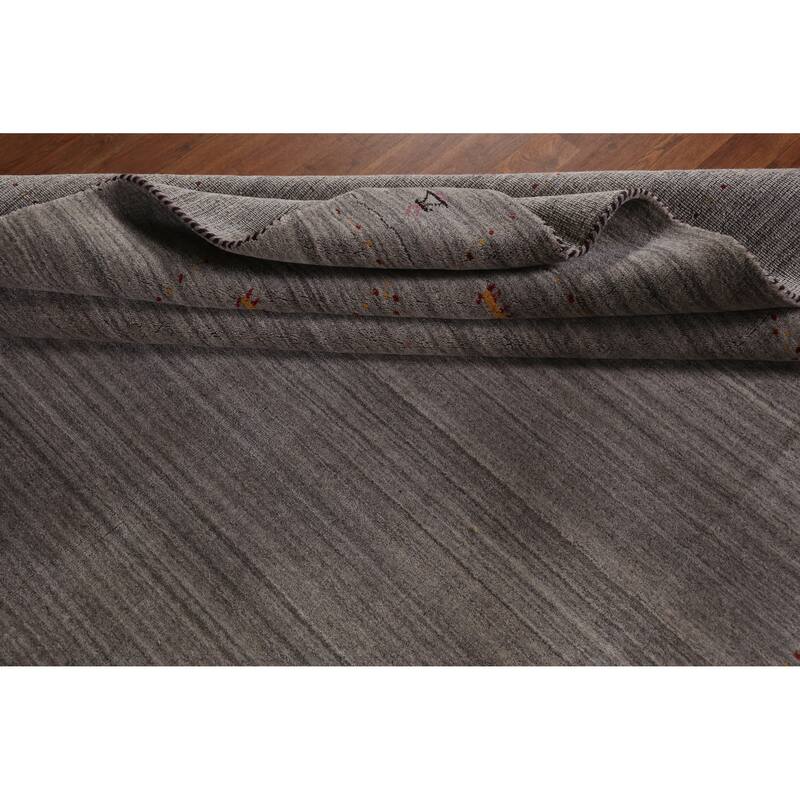 Hand Knotted Oriental 100% Wool Carpet Tribal Animal Pictorial Greys & Charcoal Gabbeh Area Rug - 9' 9'' X 8' 2''